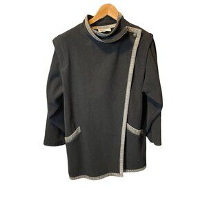 Vintage 80s 90s Rodier Paris Black Wool Tunic Style Coat